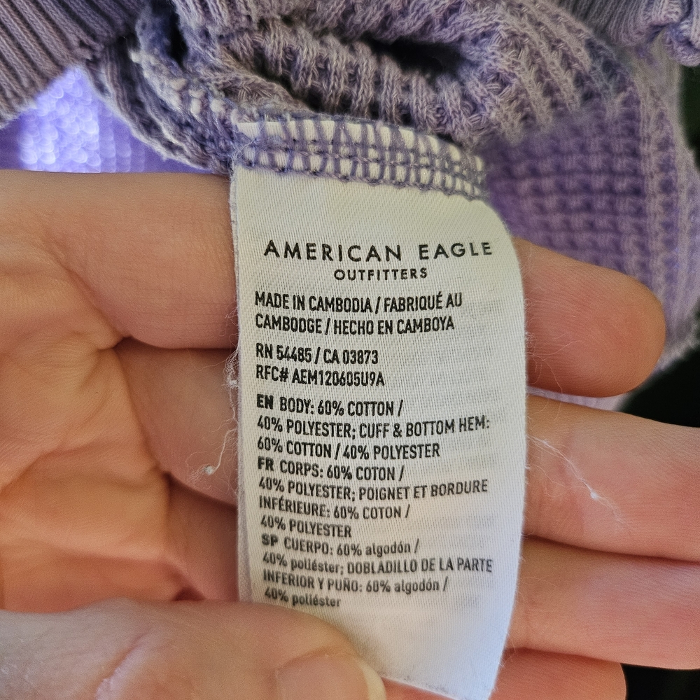 Women's American Eagle Waffle Pullover Bubdle - Purple, Yellow, Green - Picture 7 of 9